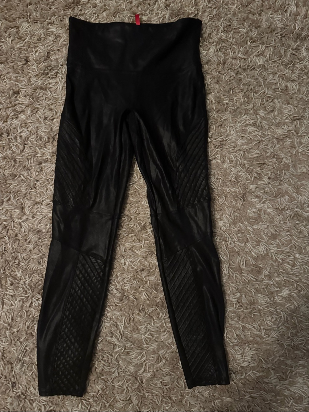 SPANX Black Quilted Faux Leather Leggings - Picture 7 of 8